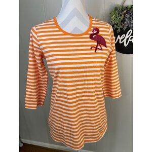 Quacker Factory XS Orange & White Striped Flamingo Top